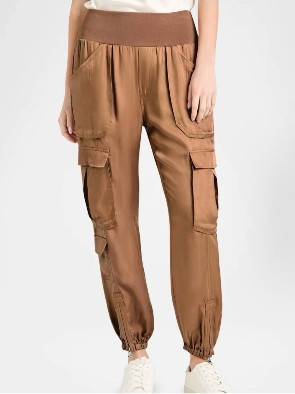 CINQ À SEPT Raven Satin Tan Cargo Jogger Pants - XS